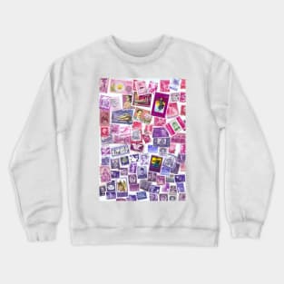 Pink purple postage stamps from all over the world Crewneck Sweatshirt